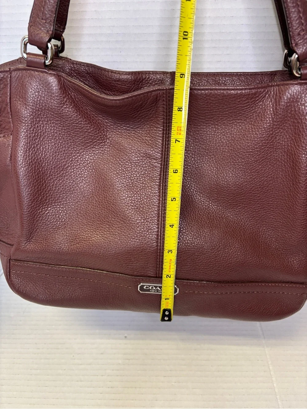 Coach Park Carrie Pebbled Leather Tote F23284 Brown Burgundy Hobo Bag